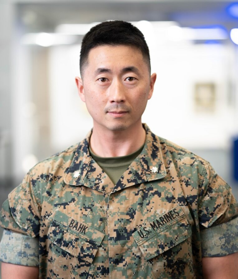 A Marine Lieutenant Colonel looking at the camera